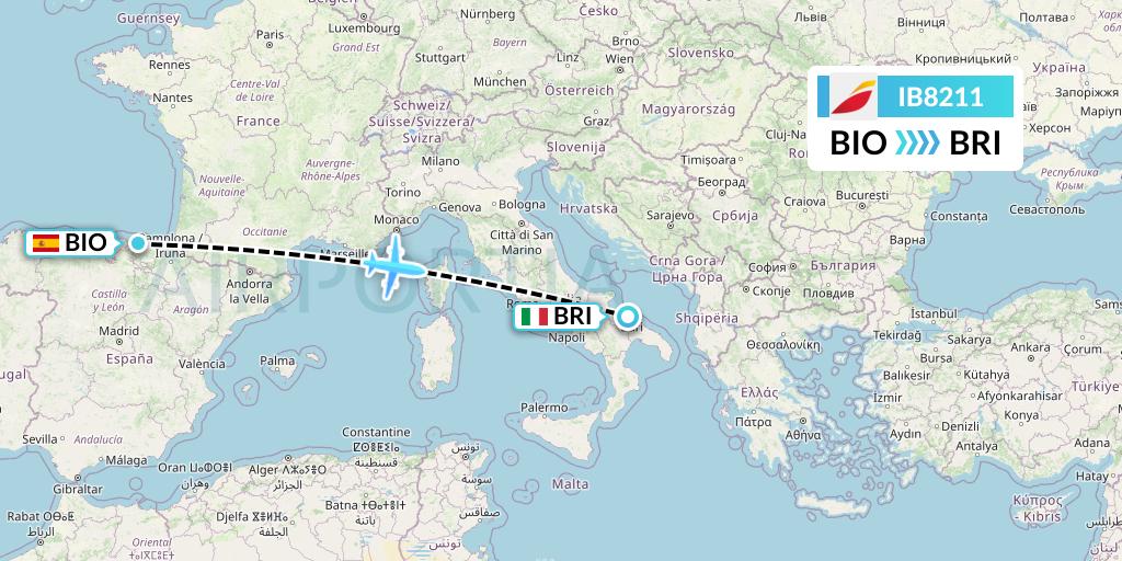 IB8211 Iberia Flight Map: Bilbao to Bari