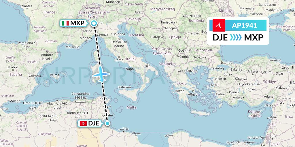 AP1941 AlbaStar Flight Map: Djerba to Milan