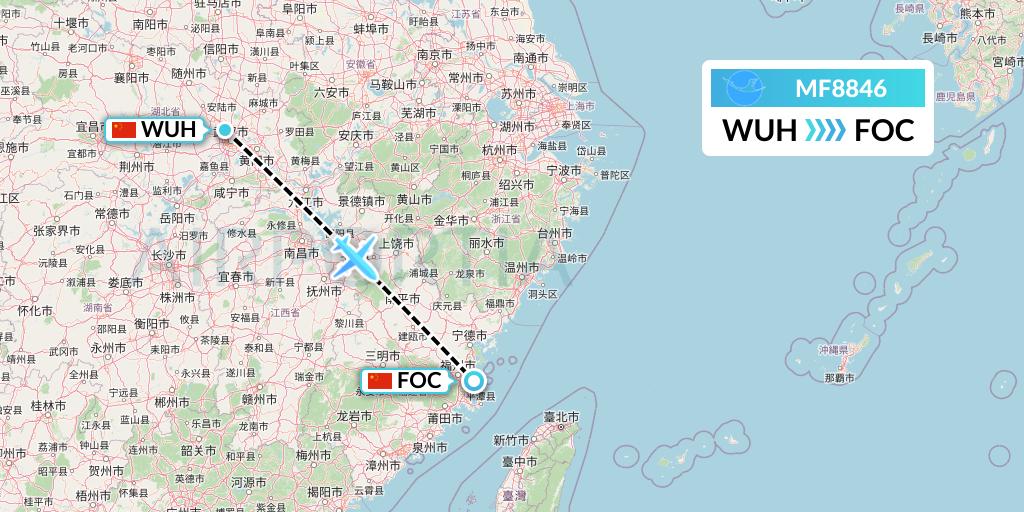 MF8846 Xiamen Airlines Flight Map: Wuhan to Fuzhou