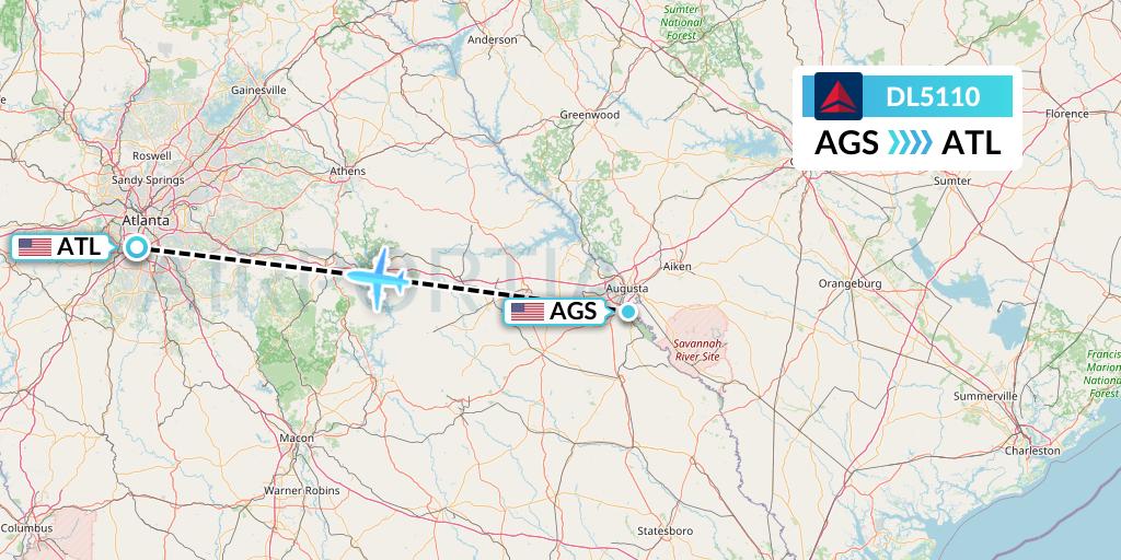 DL5110 Delta Air Lines Flight Map: Augusta to Atlanta