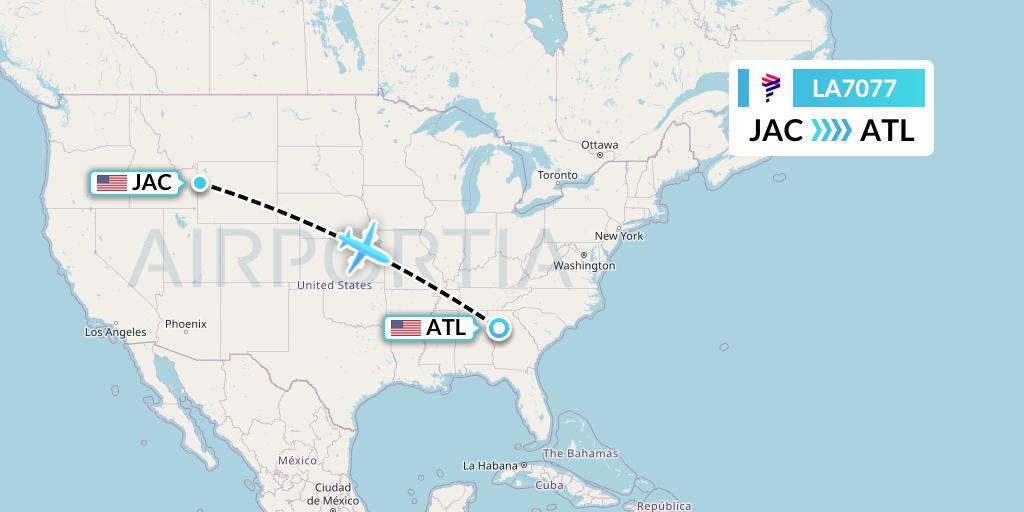 LA7077 LAN Airlines Flight Map: Jackson to Atlanta