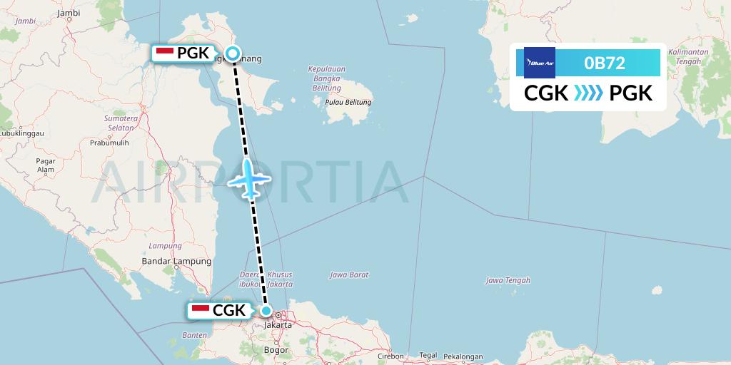 0B72 Blue Air Flight Map: Jakarta to Pangkal Pinang