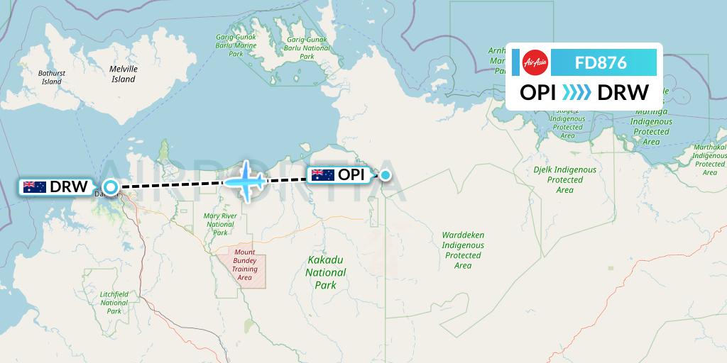 FD876 Thai AirAsia Flight Map: Australia to Darwin