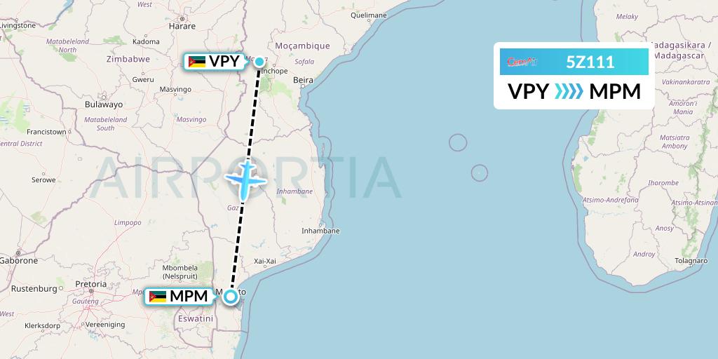 5Z111 CemAir Flight Map: Chimoio to Maputo