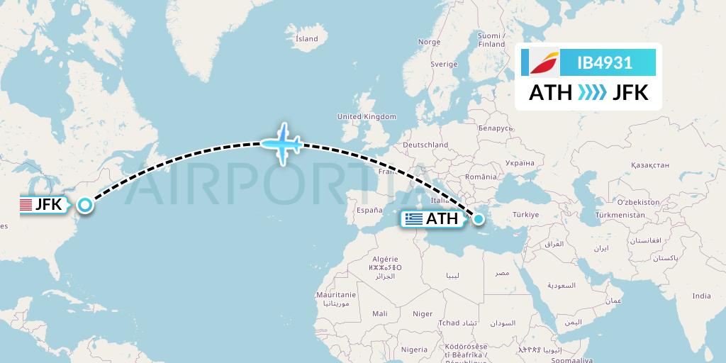 IB4931 Iberia Flight Map: Athens to New York