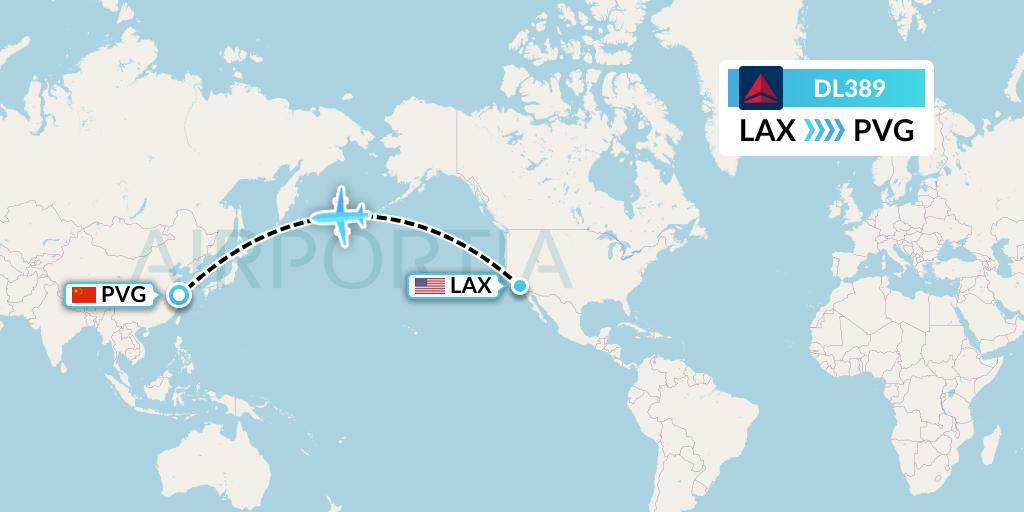 DL389 Delta Air Lines Flight Map: Los Angeles to Shanghai
