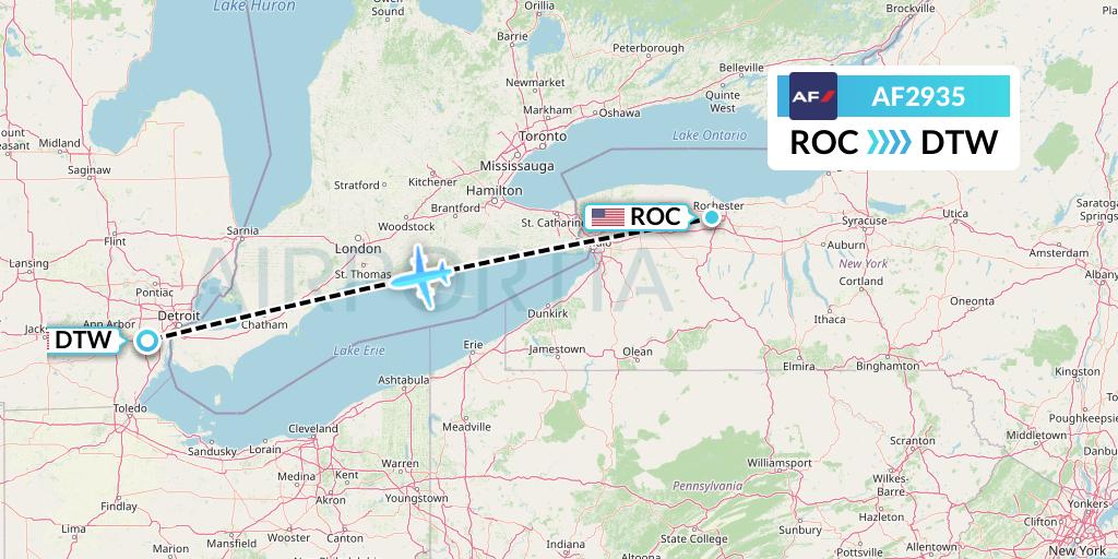 AF2935 Air France Flight Map: Rochester to Detroit