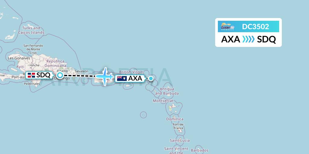DC3502 Braathens Regional Flight Map: The Valley to Santo Domingo