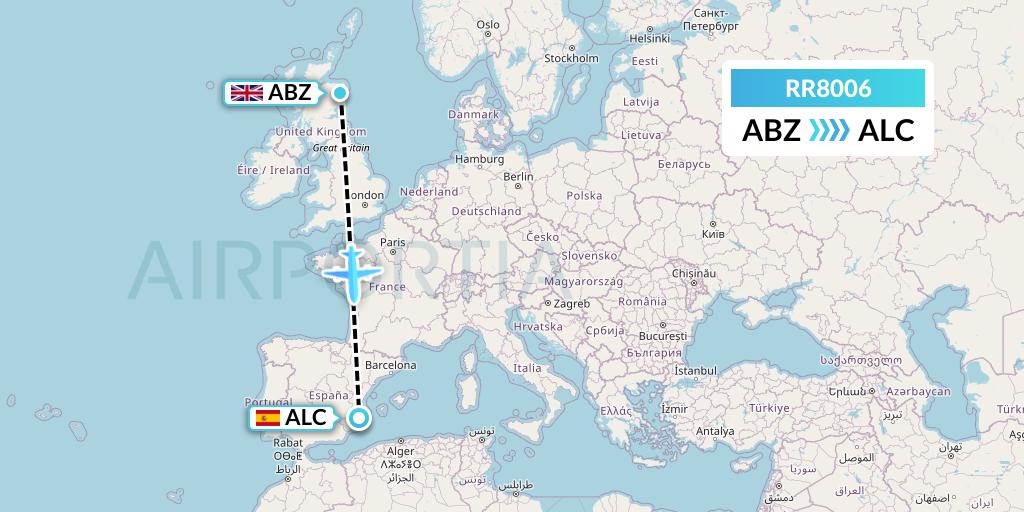RR8006 Royal Air Force Flight Map: Aberdeen to Alicante