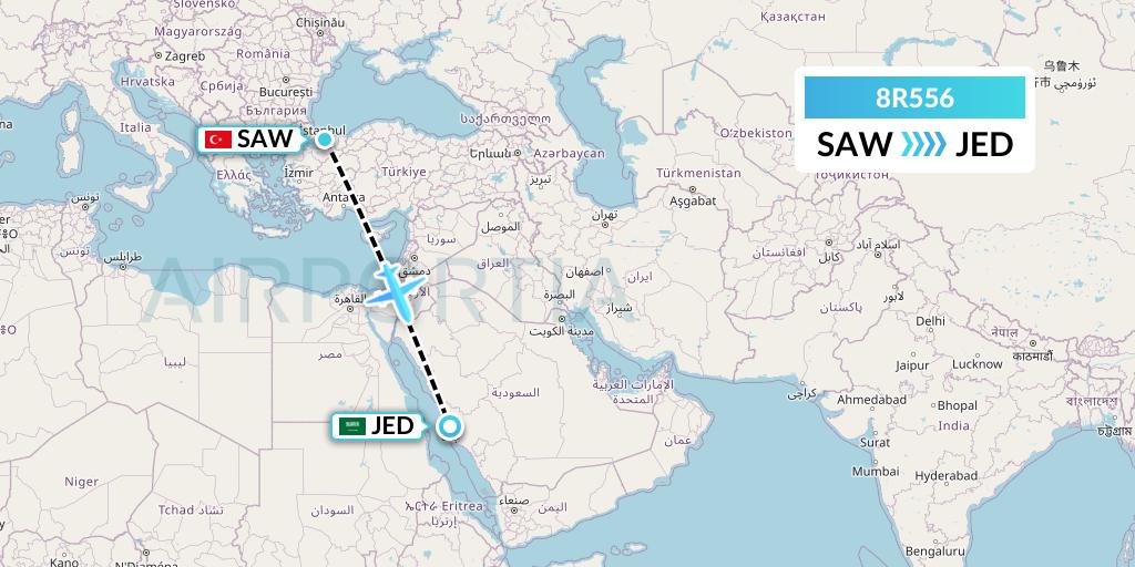 8R556 Amelia Flight Map: Istanbul to Jeddah