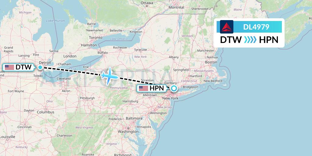 DL4979 Delta Air Lines Flight Map: Detroit to White Plains