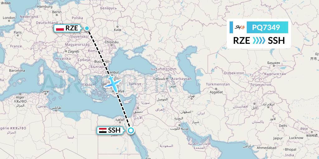 PQ7349 SkyUp Airlines Flight Map: Rzeszow to Sharm el-Sheikh