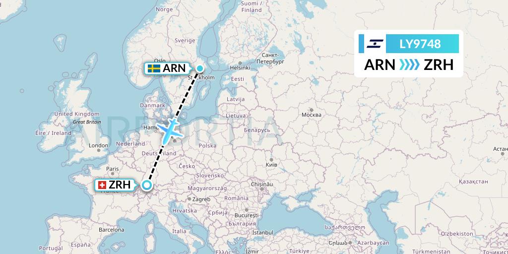 LY9748 El Al Flight Map: Stockholm to Zurich