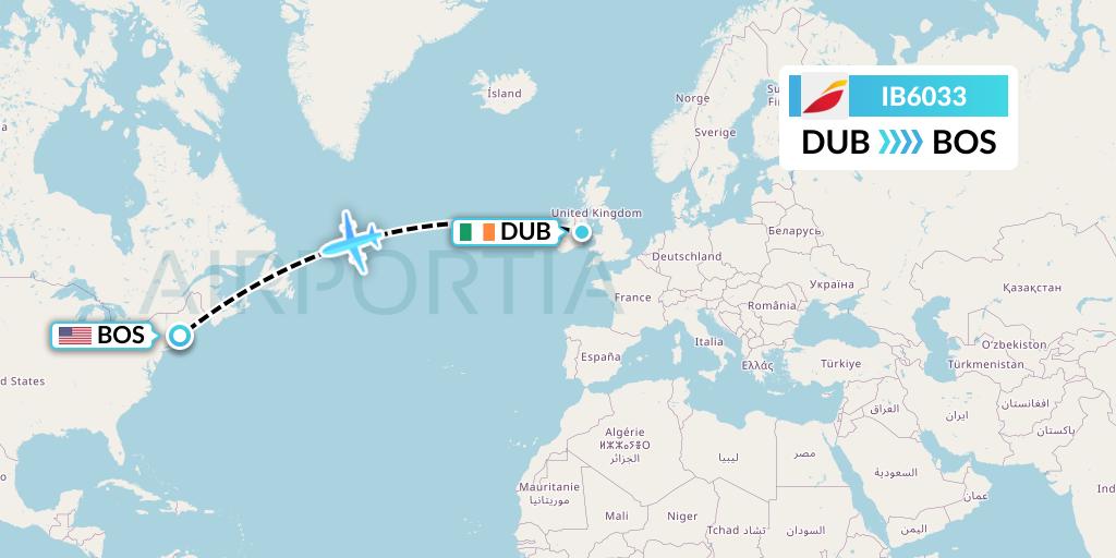 IB6033 Iberia Flight Map: Dublin to Boston
