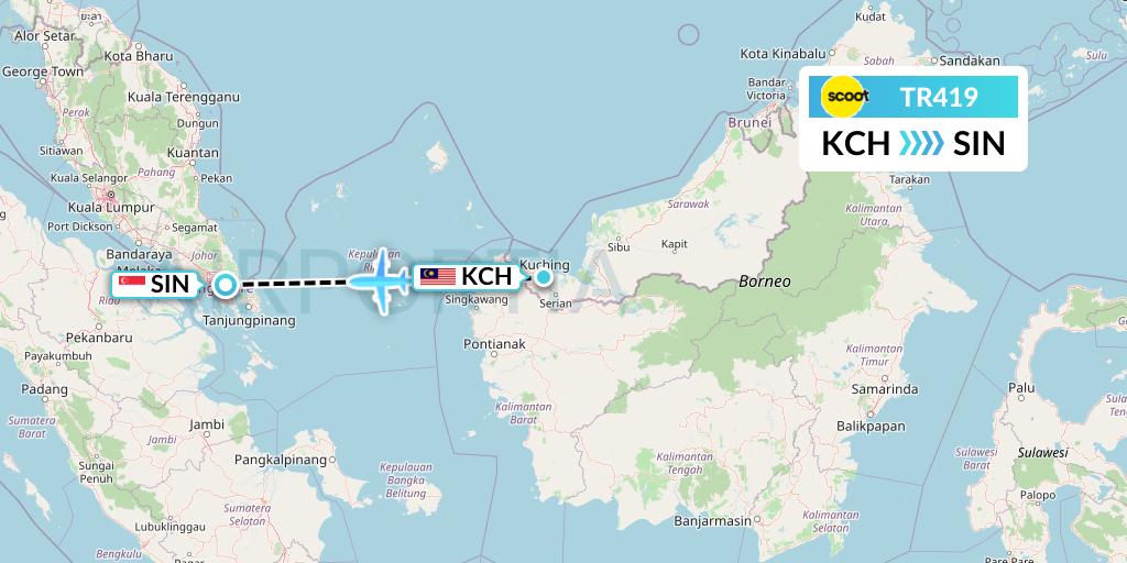TR419 Tigerair Flight Map: Kuching to Singapore