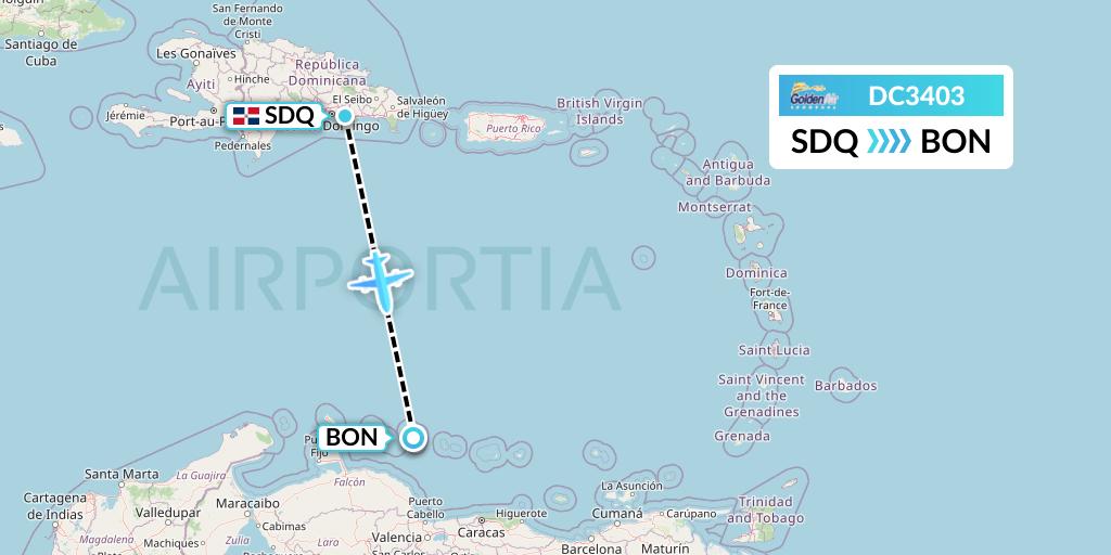 DC3403 Braathens Regional Flight Map: Santo Domingo to Bonaire