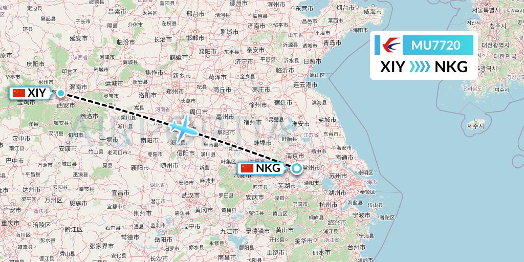 MU7720 China Eastern Airlines Flight Map: Xi'an to Nanjing
