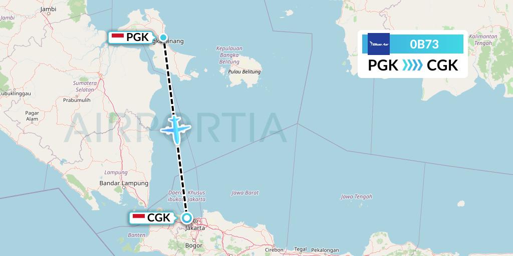 0B73 Blue Air Flight Map: Pangkal Pinang to Jakarta