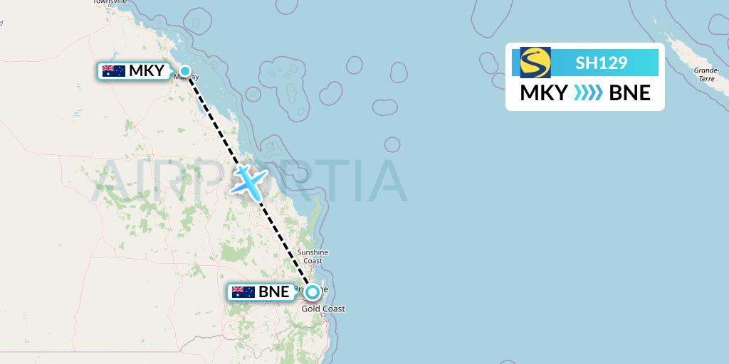 SH129 Sharp Airlines Flight Map: Mackay to Brisbane