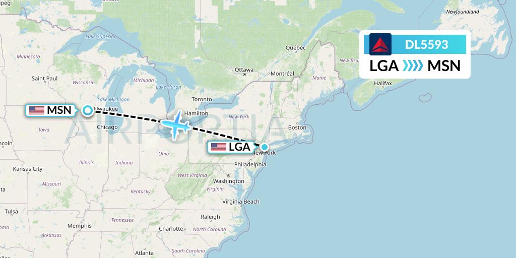 DL5593 Delta Air Lines Flight Map: New York to Madison