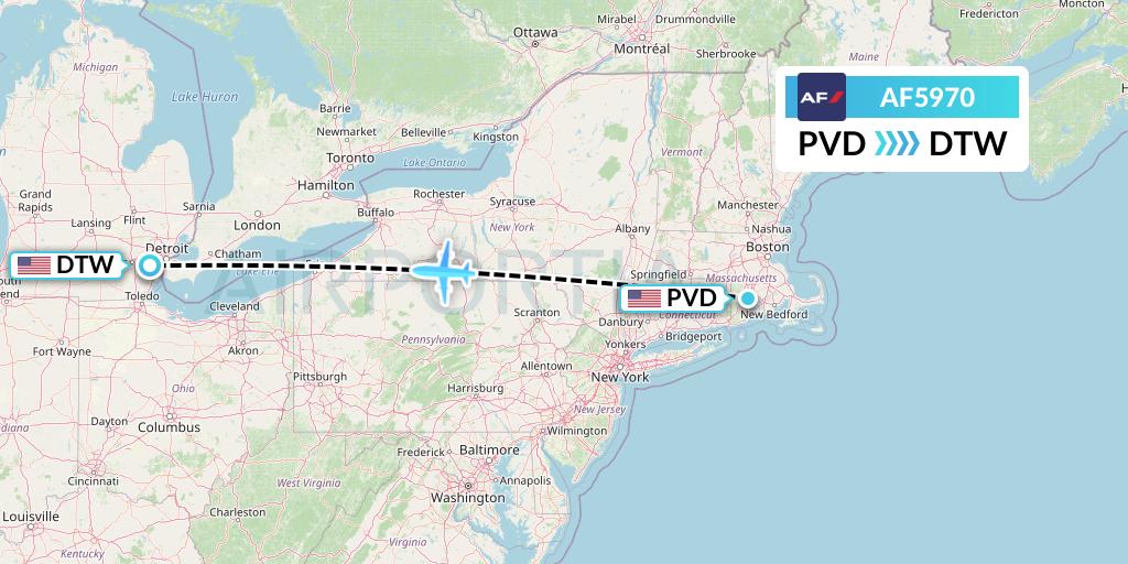 AF5970 Air France Flight Map: Providence to Detroit