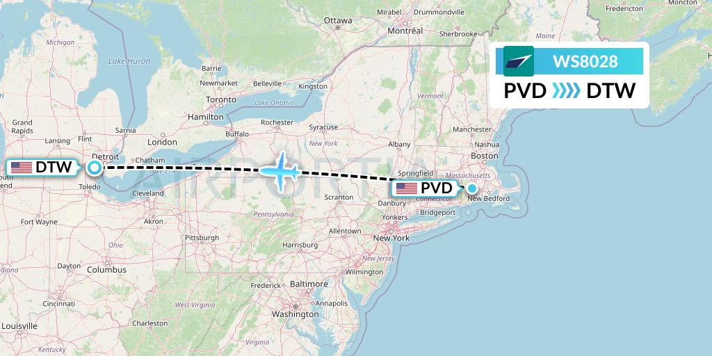 WS8028 WestJet Flight Map: Providence to Detroit