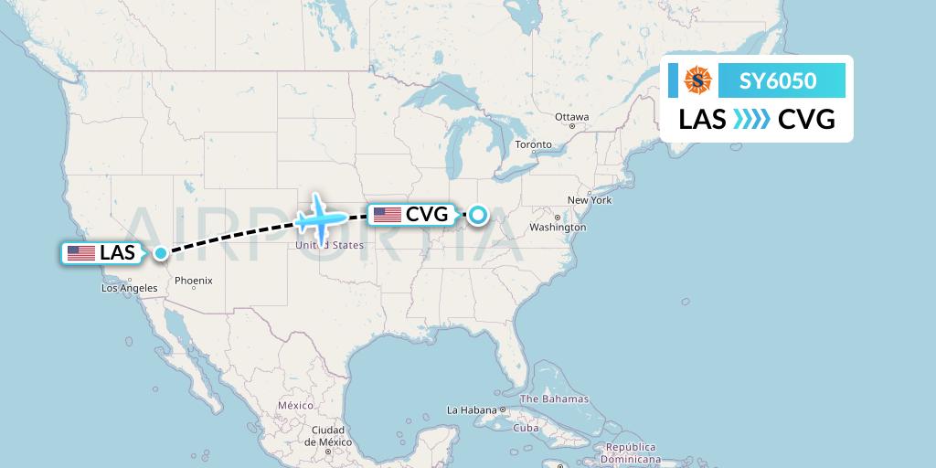 SY6050 Sun Country Airlines Flight Map: Las Vegas to Cincinnati