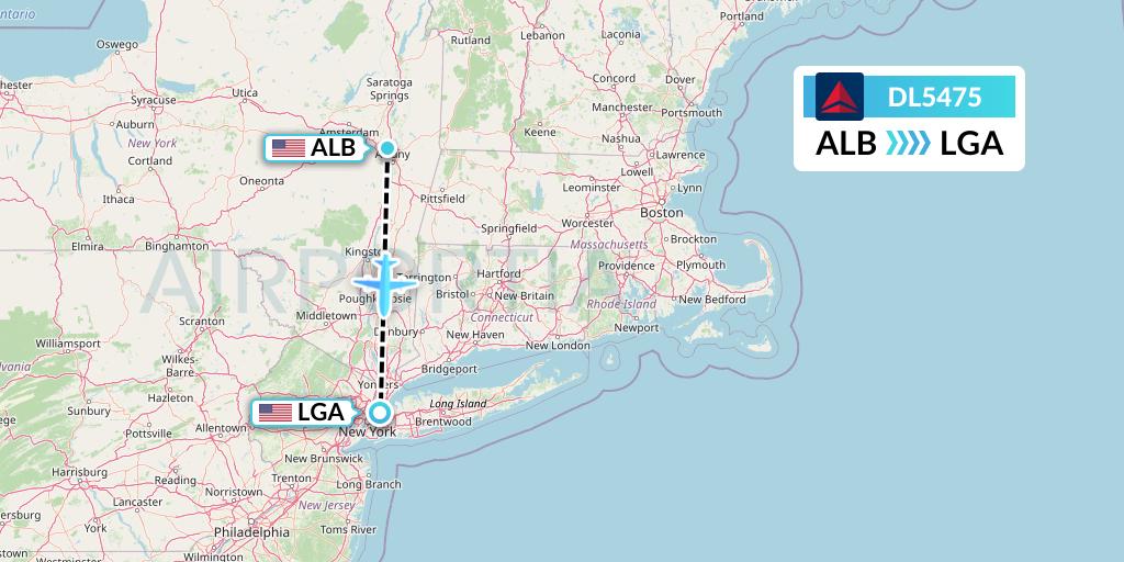 DL5475 Delta Air Lines Flight Map: Albany to New York