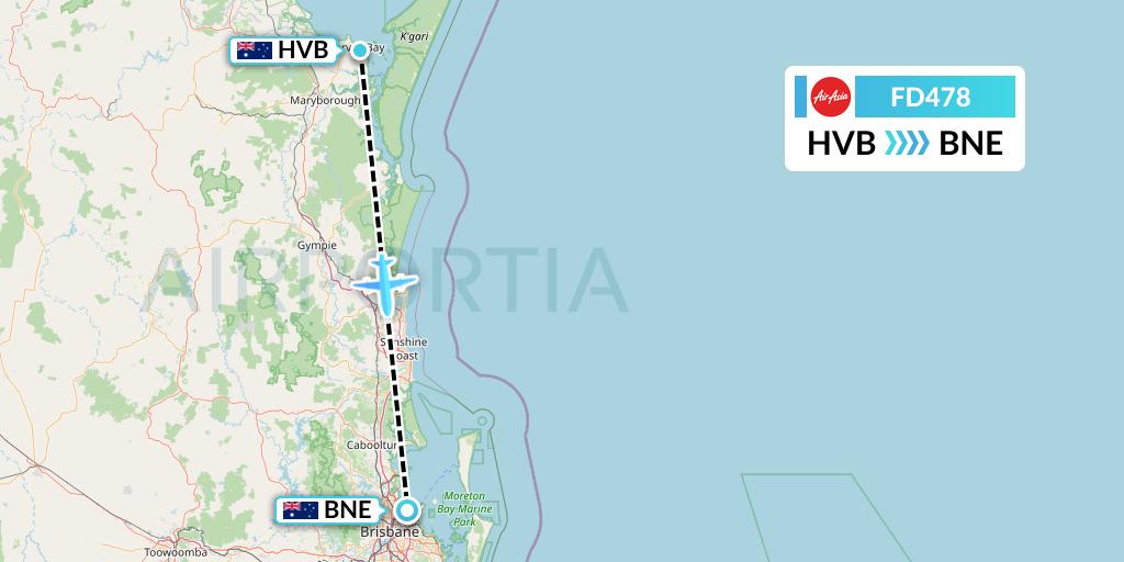 FD478 Thai AirAsia Flight Map: Hervey Bay to Brisbane