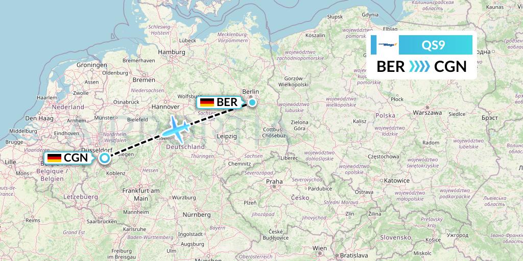 QS9 Smartwings Flight Map: Berlin to Cologne