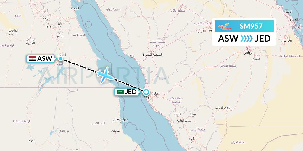 SM957 Air Cairo Flight Map: Aswan to Jeddah