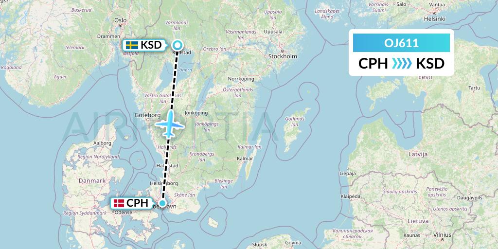 OJ611 NyxAir Flight Map: Copenhagen to Karlstad