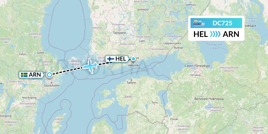 DC725 Braathens Regional Flight Map: Helsinki to Stockholm