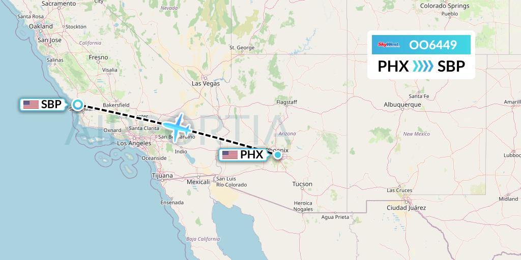 OO6449 SkyWest Airlines Flight Map: Phoenix to San Luis Obispo