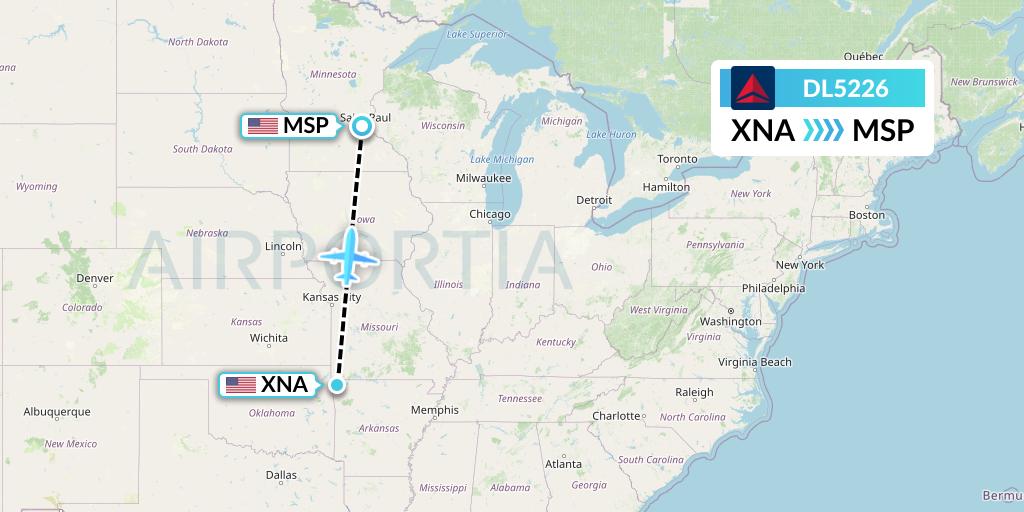 DL5226 Delta Air Lines Flight Map: Bentonville to Minneapolis