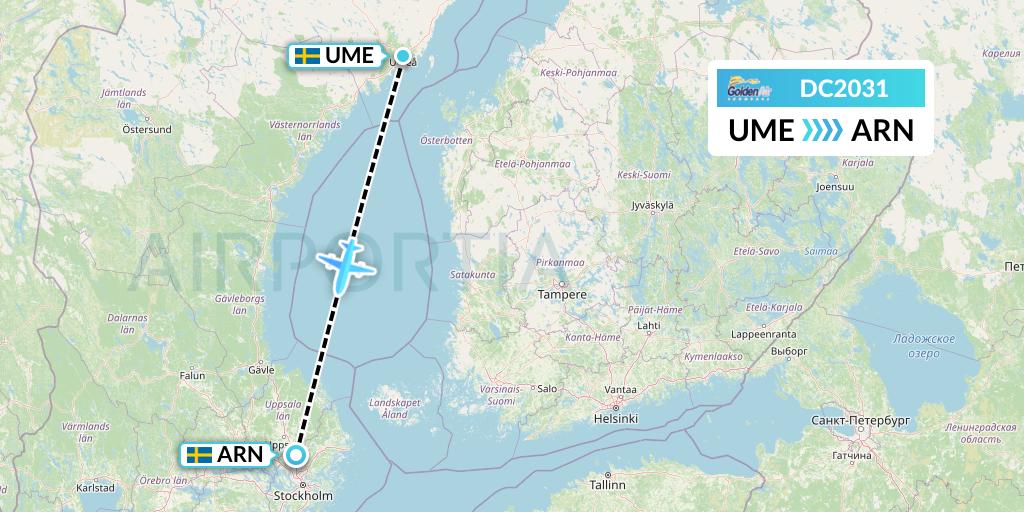 DC2031 Braathens Regional Flight Map: Umea to Stockholm