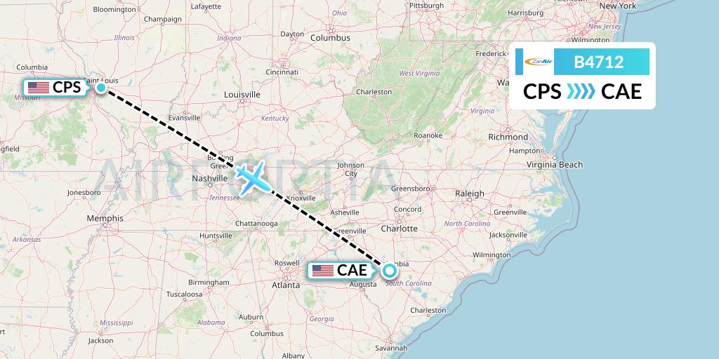 B4712 Zanair Flight Map: St. Louis to Columbia