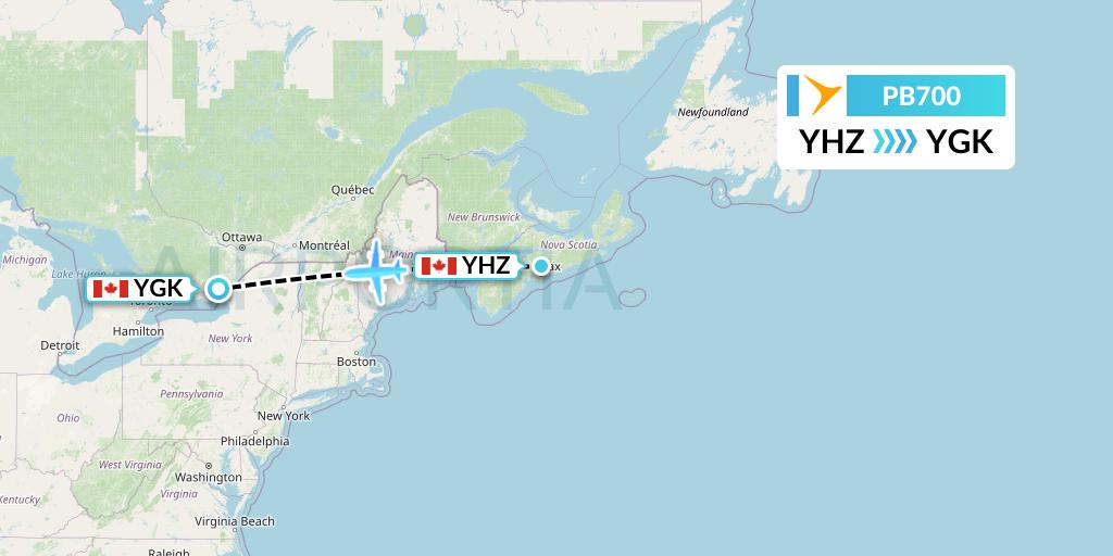 PB700 PAL Airlines Flight Map: Halifax to Kingston