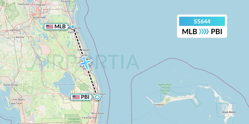 S5644 Star Air Flight Map: Melbourne to West Palm Beach