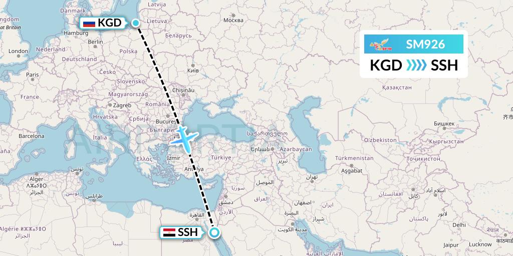 SM926 Air Cairo Flight Map: Kaliningrad to Sharm el-Sheikh