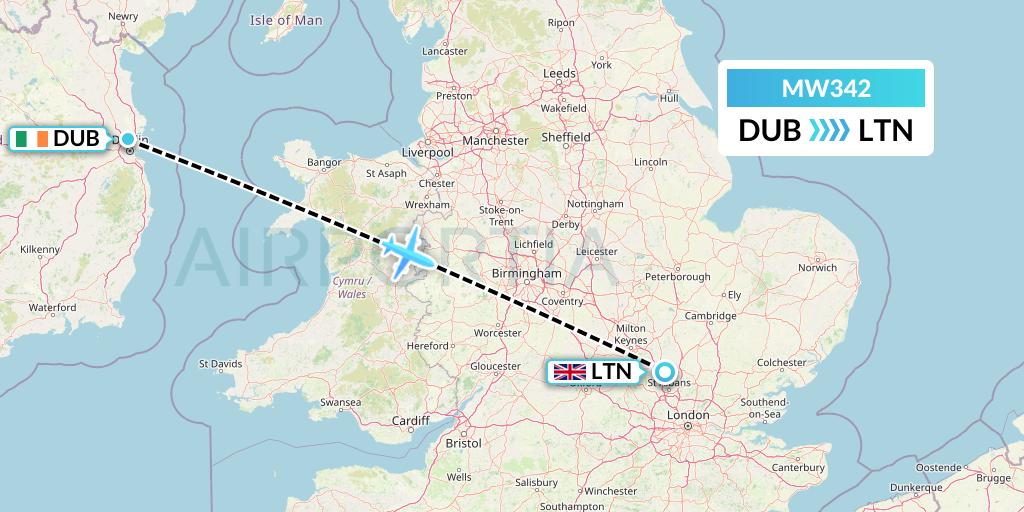 MW342 Mokulele Flight Service Flight Map: Dublin to London