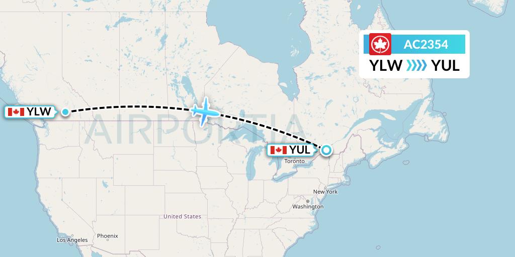 AC2354 Air Canada Flight Map: Kelowna to Montreal