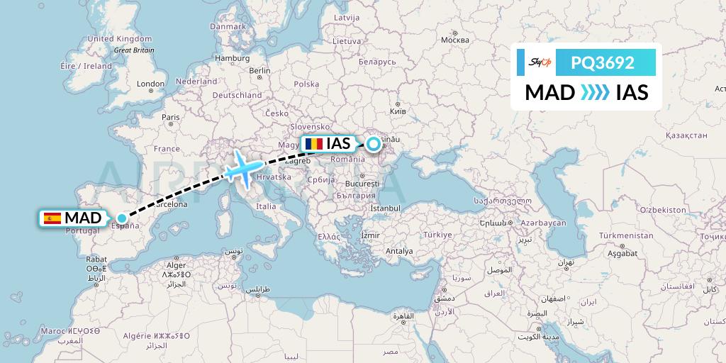 PQ3692 SkyUp Airlines Flight Map: Madrid to Iasi