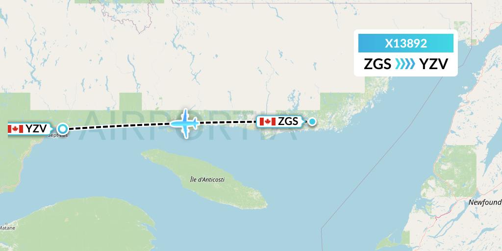 X13892 Nik Airways Flight Map: Gethsemani to Sept-Iles