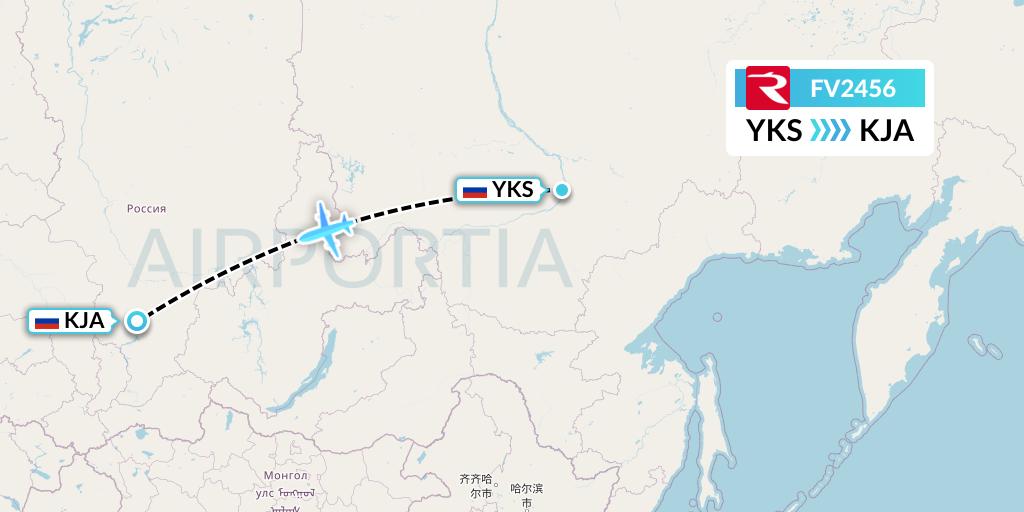 FV2456 Rossiya Flight Map: Yakutsk to Krasnoyarsk