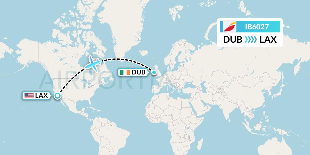 IB6027 Iberia Flight Map: Dublin to Los Angeles