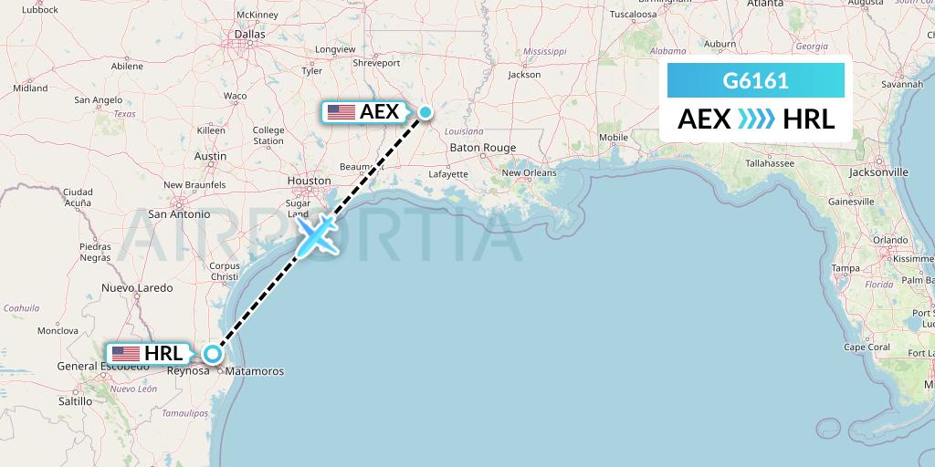 G6161 Fly Arna Flight Map: Alexandria to Harlingen