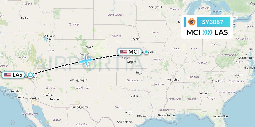 SY3087 Sun Country Airlines Flight Map: Kansas City to Las Vegas