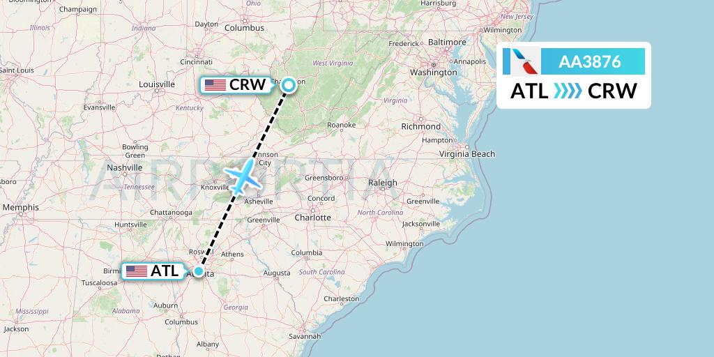 AA3876 American Airlines Flight Map: Atlanta to Charleston
