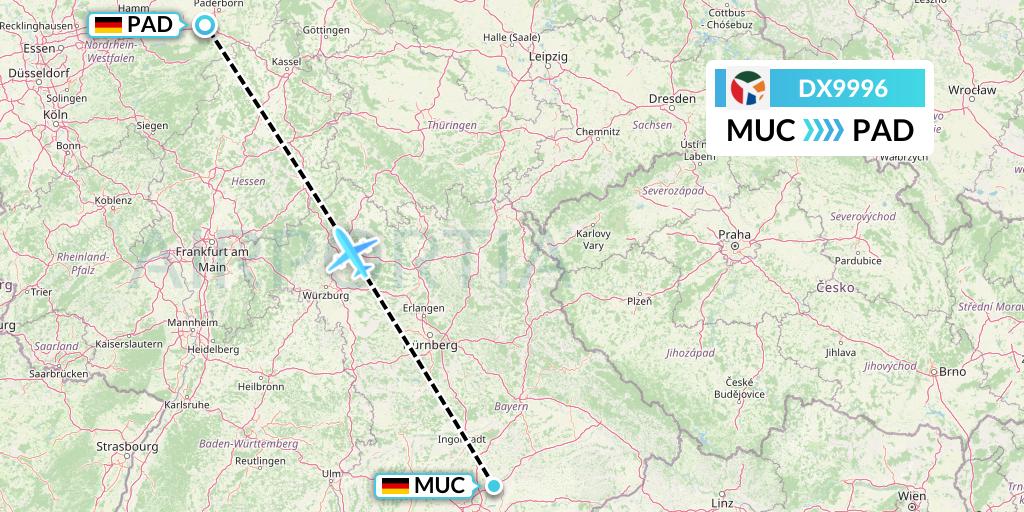DX9996 Danish Air Transport Flight Map: Munich to Paderborn